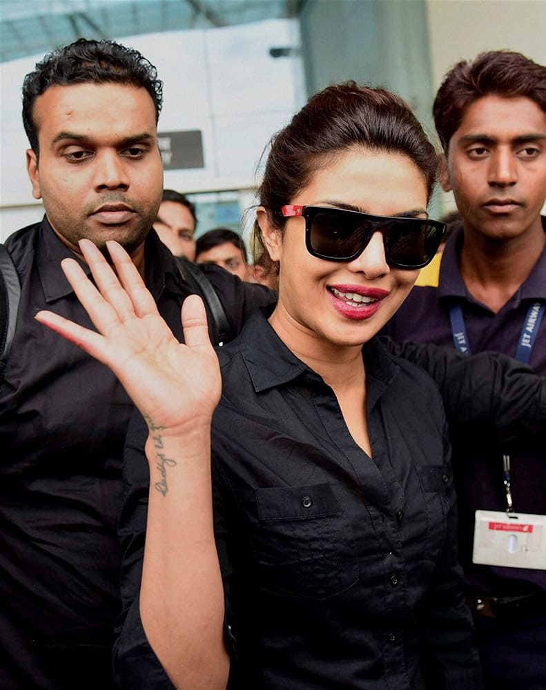 Priyanka Chopra arrives at Raja Bhoj International Airport.