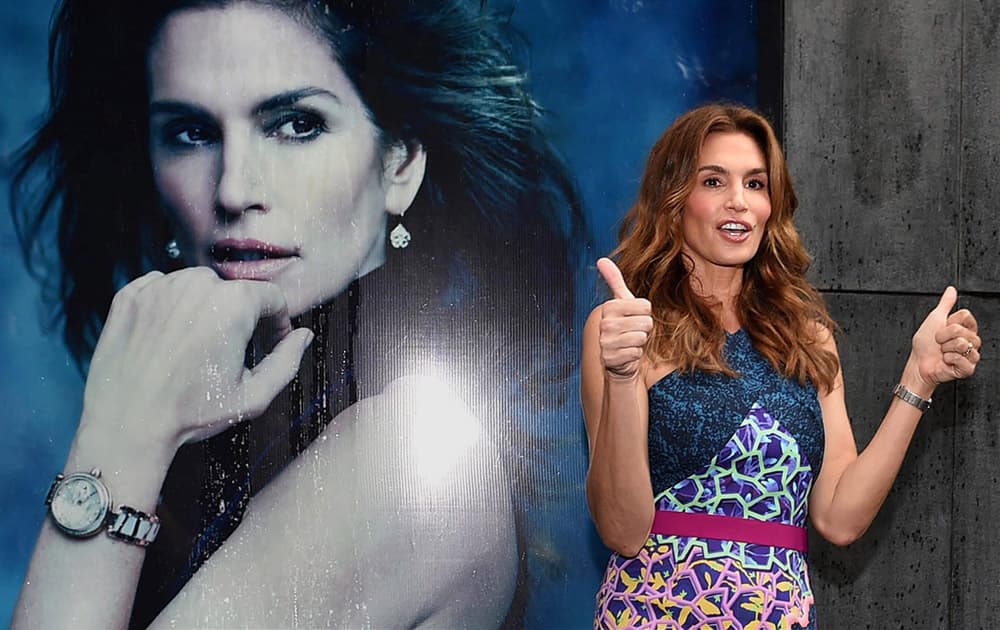 Hollywood actress and brand ambassador of Omega Cindy Crawford launches the constellation pluma collection in Mumbai.