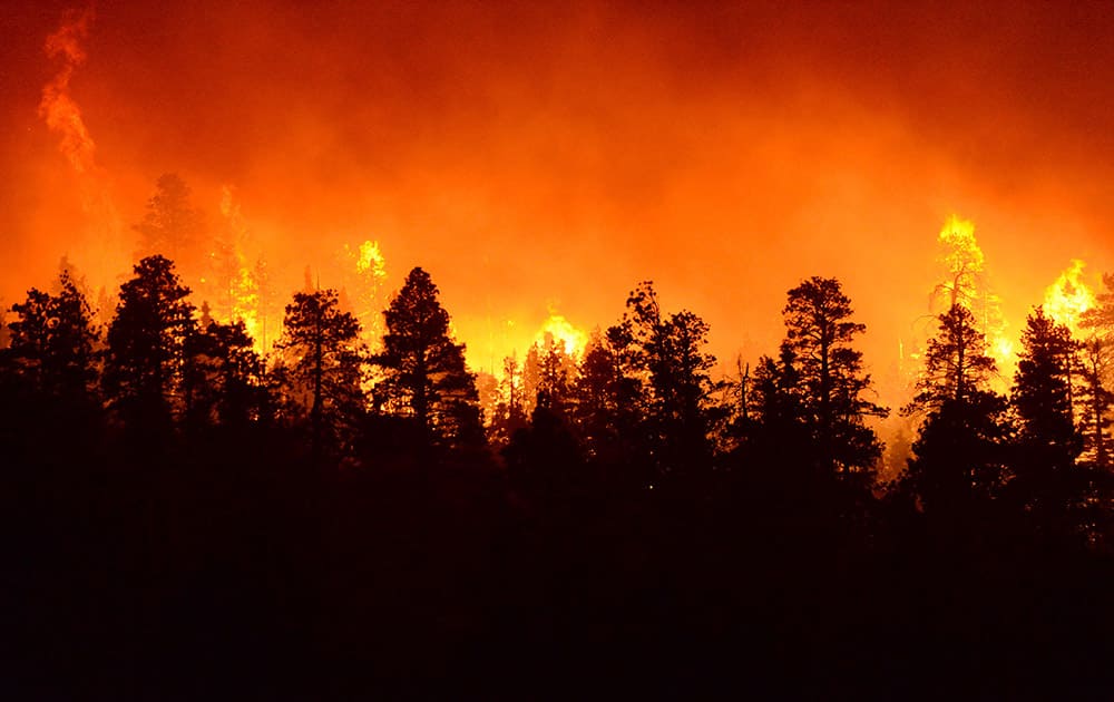 A wildfire burns south of Barton Flats in the San Bernardino, Calif., Mountains.