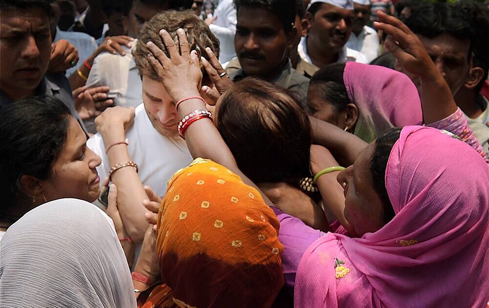 Congress Vice President Rahul Gandhi receiving greetings of party workers and supporters during his 45th birthday celebrations.