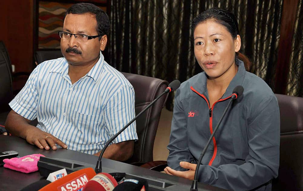 Boxer MC Mary Kom addressing a press conference.