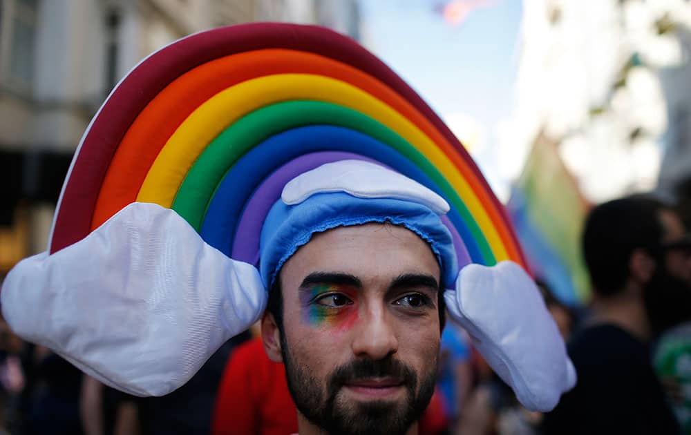 A man participates in the 'Trans Pride' parade in support of Lesbian, Gay, Bisexual and Transsexual LGBT rights, in Istanbul, Turkey.