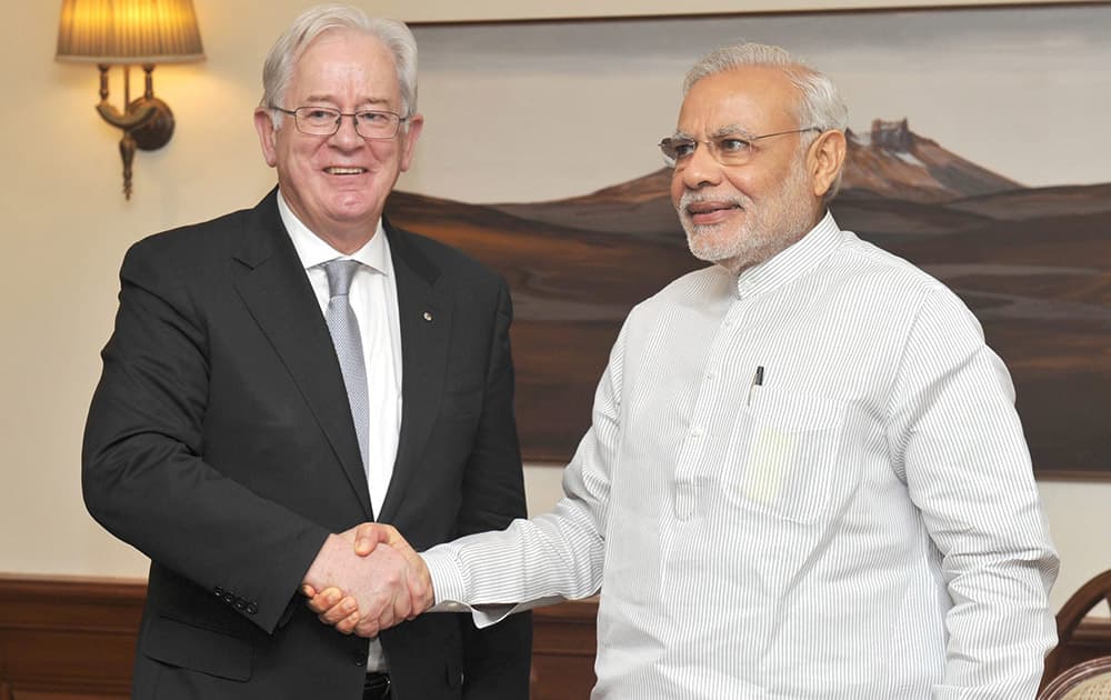 Prime Minister Narendra Modi meets Australian Minister for Trade and Investment, Andrew Robb in New Delhi.