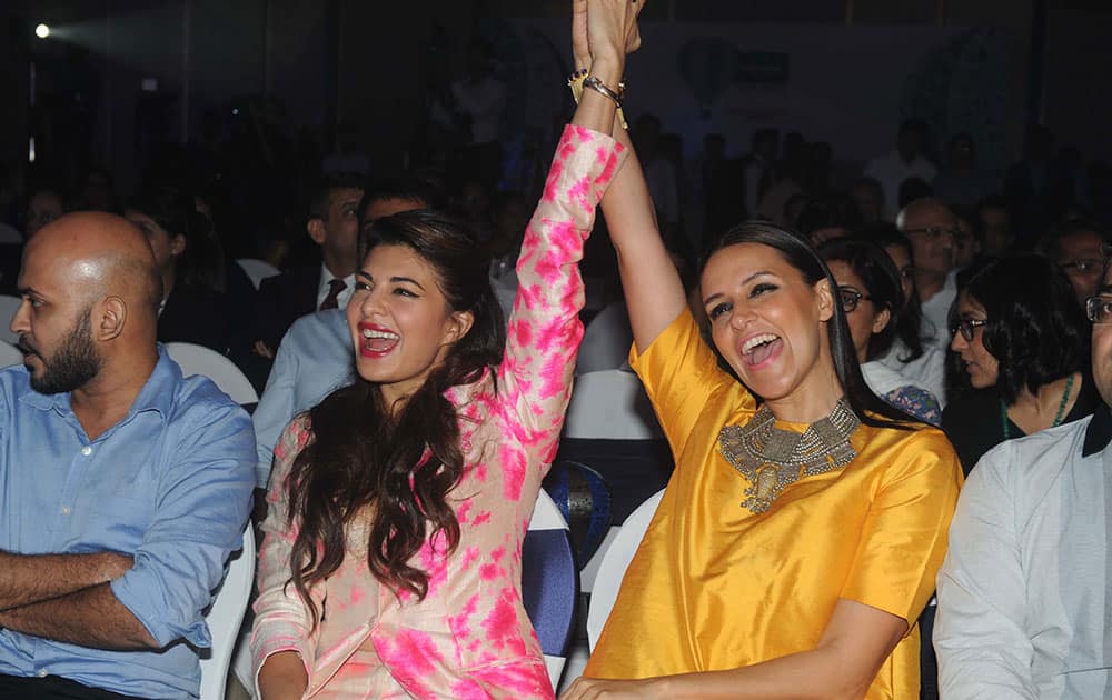 Jacqueline Fernandes and Neha Dhupia at a event in Mumbai. -dna