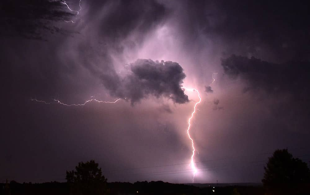 Lightning is seen from Vestavia Hills, Ala., a suburb of Birmingham.