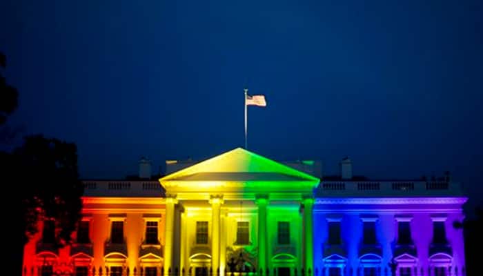white house lit up gay flag colors