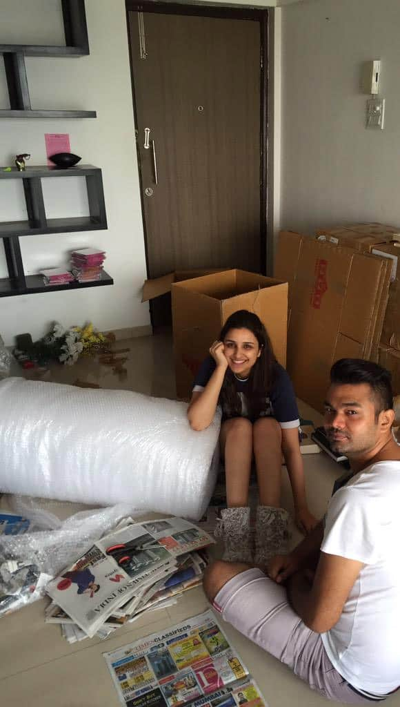 Surrounded by boxes and bubble wrap. Packing happiness :) - Twitter@ParineetiChopra