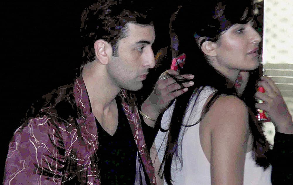 Bollywood actors Ranbir Kapoor and Katrina Kaif during the birthday party of bollywood actor Arjun Kapoor in Mumbai.