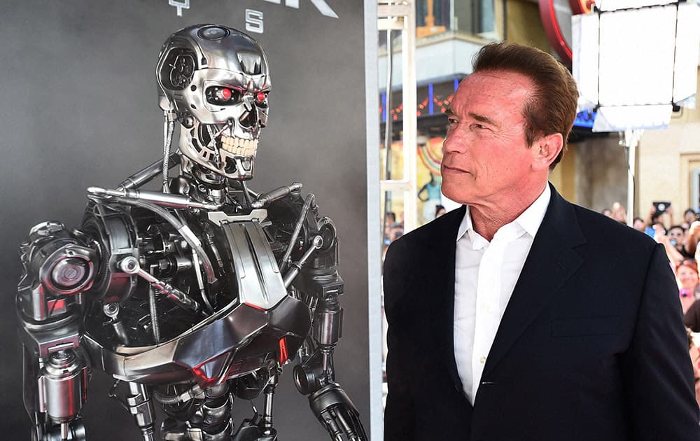 Arnold Schwarzenegger arrives at the LA Premiere of Terminator Genisys at Dolby Theatre in Los Angeles.