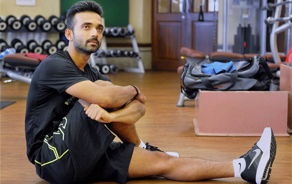 Ajinkya Rahane trains in a gymnasium in Mumbai. Ajinkya Rahane has been selected to captain Team India during Zimbabwe tour. 