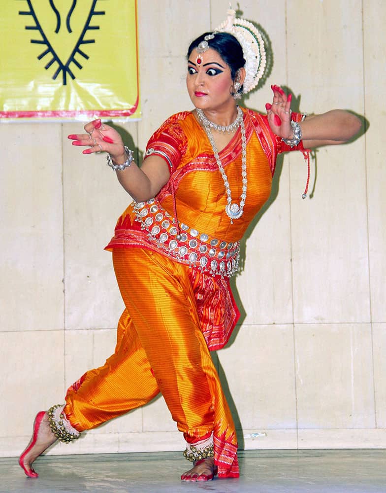 Odissi danseuse Kavita Dwivedi performs at a university function in Meerut.