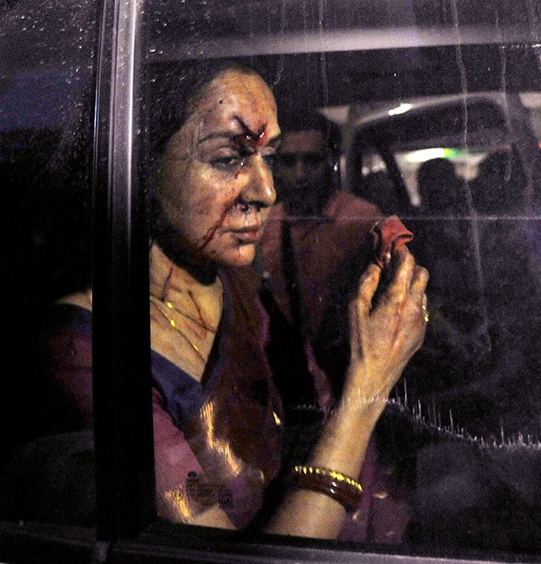 Veteran actress and BJP MP Hema Malini being rushed to a hospital in Jaipur .after being injured in a road accident in Dausa.