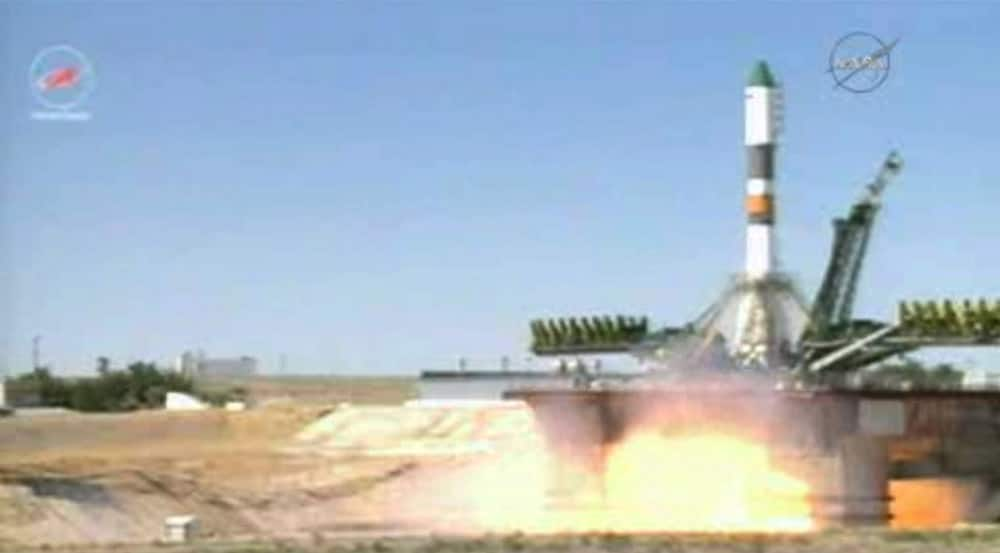 This image taken from video, a Soyuz-U rocket blasts off at the Russian leased Baikonur cosmodrome, Kazakhstan. The unmanned cargo ship is heading to the International Space Station, whose crew is anxiously awaiting it after the successive failures of two previous supply missions.