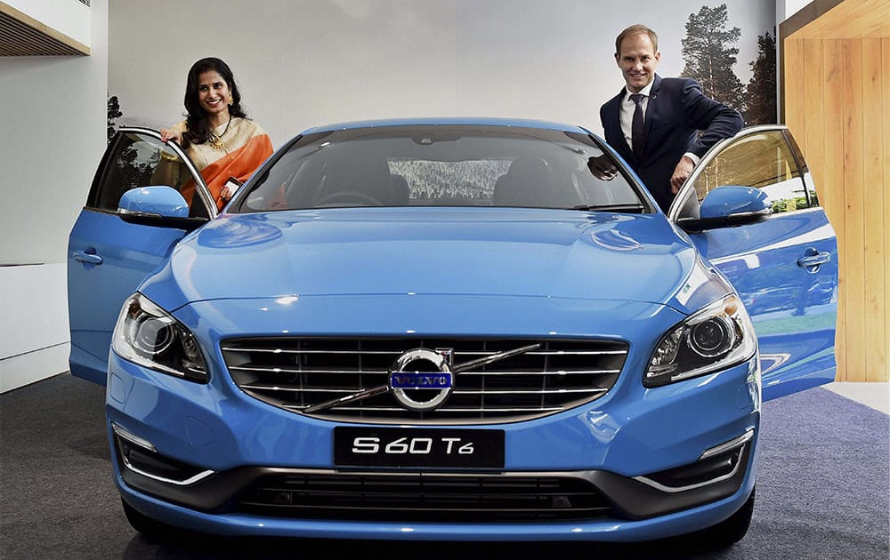 Volvo Auto India Managing Director Tom von Bonsdorff along with Artemis Cars COO Nrithya Shetty at the launch of the Volvo Car S60 T6 in Chennai.