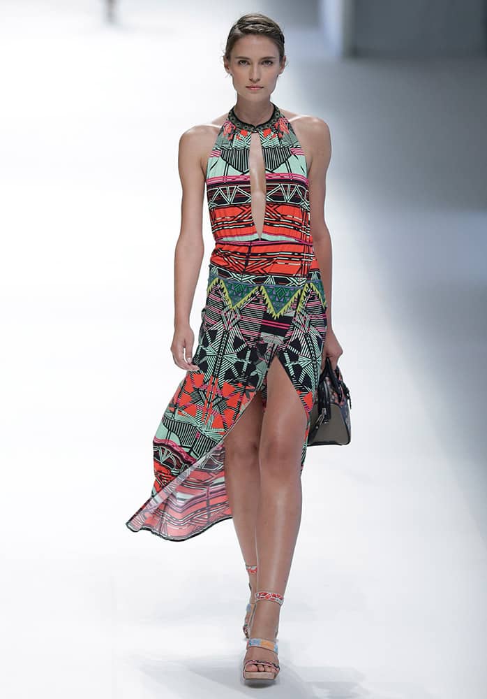 A model wears a creation from 'Custo Barcelona' during the 080 Barcelona fashion show in Barcelona, Spain.