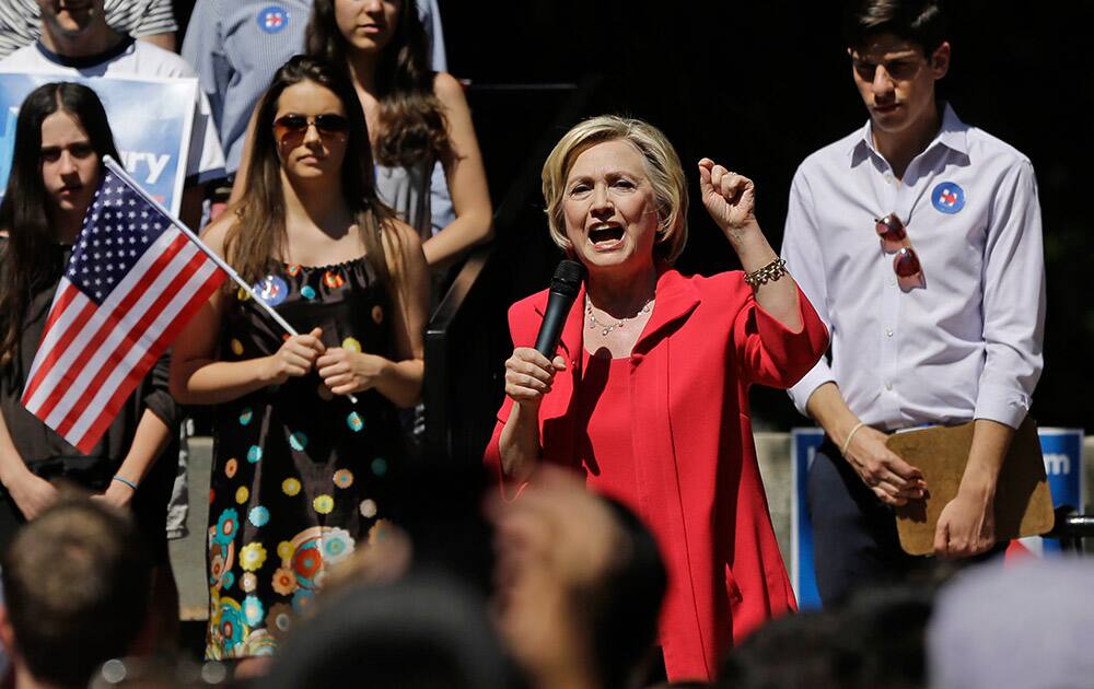 Democratic presidential candidate Hillary Rodham Clinton speaks during a campaign event, in Hanover, N.H.