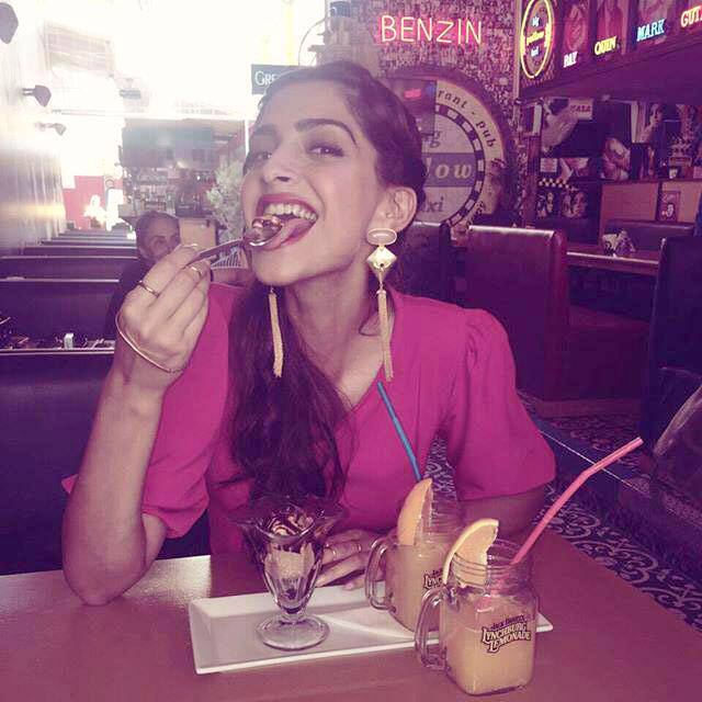 Sonam Kapoor ‏:- #sugarhigh #icecream #orangejuice #beattheheat  -twitter
