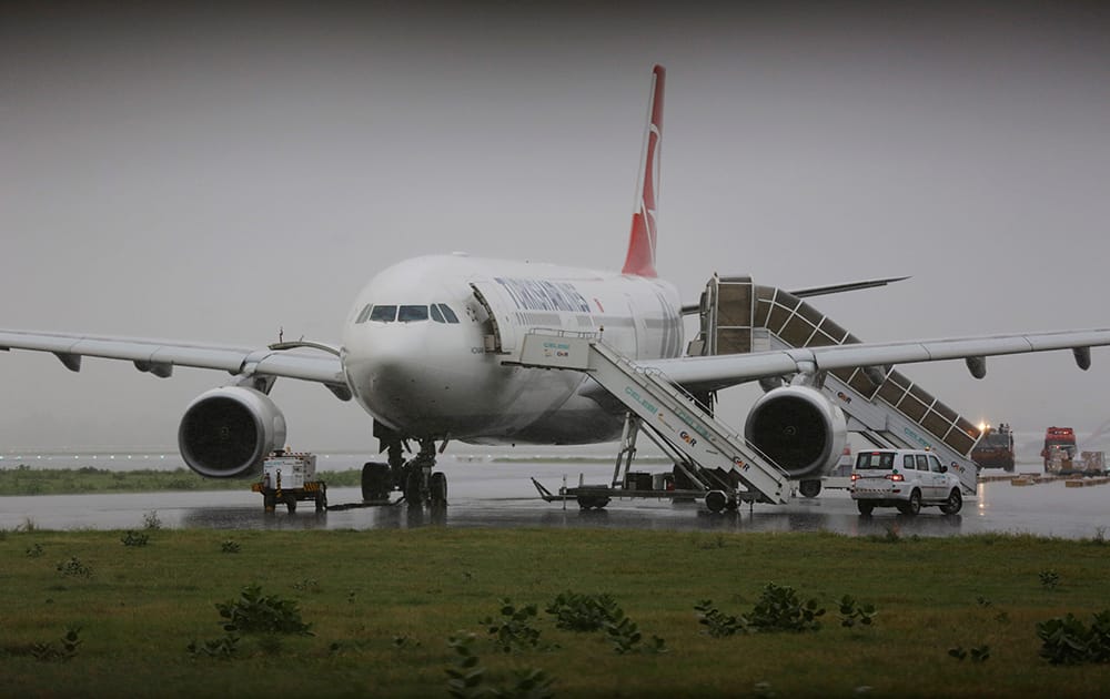 A Turkish Airlines flight that made an emergency landing at the Indira Gandhi International Airport in New Delhi.