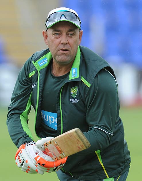 Australia coach Darren Lehmann during net practice in preparation for the first Ashes Test match, against England in Cardiff, Wales.