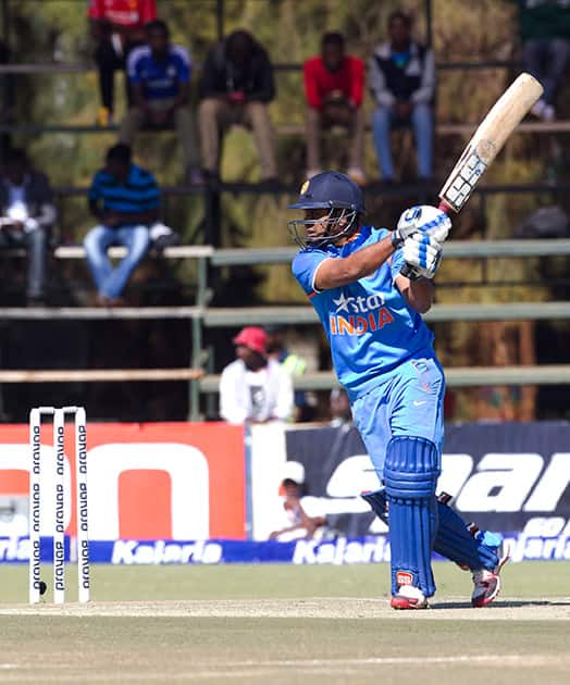 Ambati Rayudu plays a shot during the first One Day International against Zimbabwe in Harare.