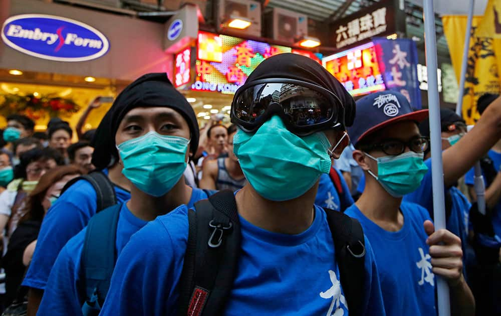 Protesters from radical “localist” groups attend a demonstration in Hong Kong.