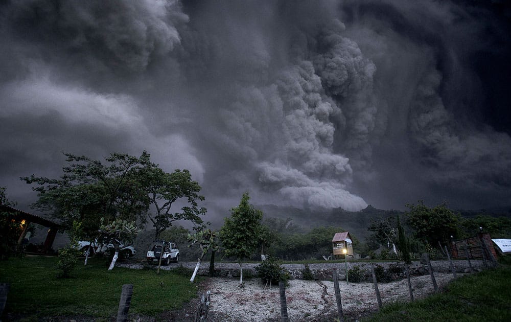 Clouds of ash fill the sky after an eruption by the Colima volcano, known as the Volcano of Fire, near the town of Comala, Mexico.