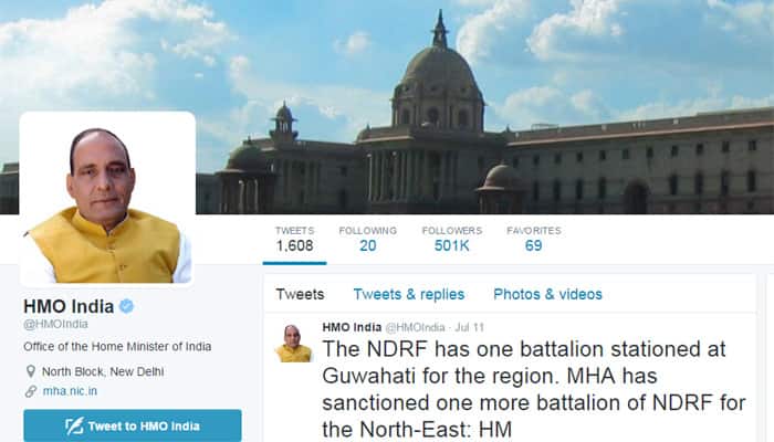 Home Minister&#039;s Twitter handle @HMOIndia gets 5 lakh followers