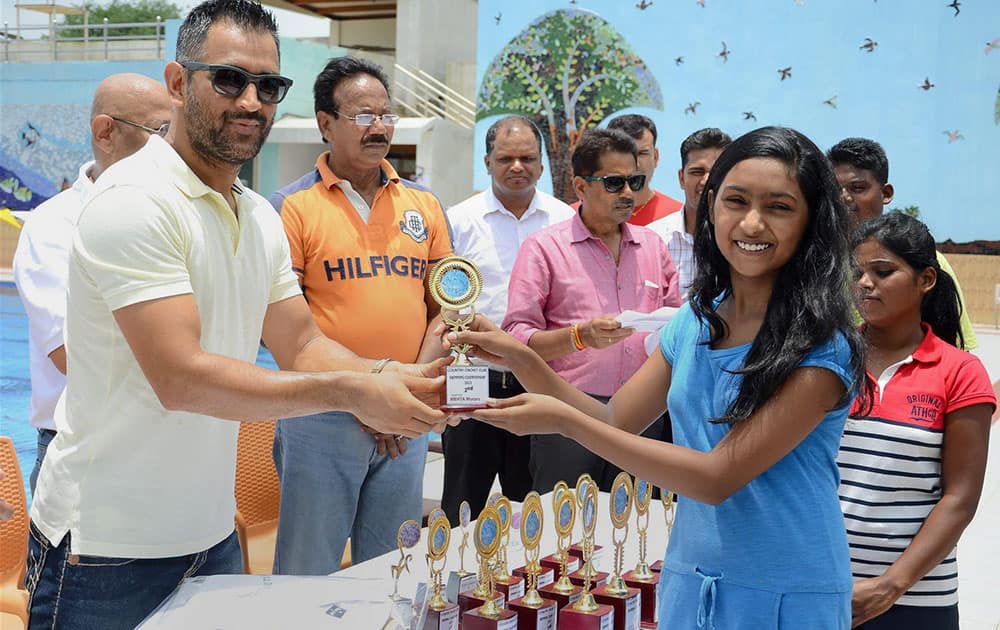 Cricketer Mahendra Singh Dhoni at the award Ceremony of a Lawn Tennis tournament at JSCA Stadium in Ranchi.