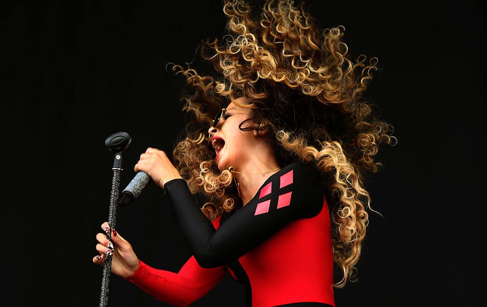 Ella Eyre performs on the main stage at the T in the Park music festival at Strathallan in Perthshire, Scotland.