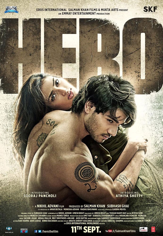 Salman Khan :- Poster accha laga? Now follow my heroes @soorajpancholi9 @THEATHIYASHETTY come back tom at 5pm to catch the Trailer! #HeroPoster -twitter