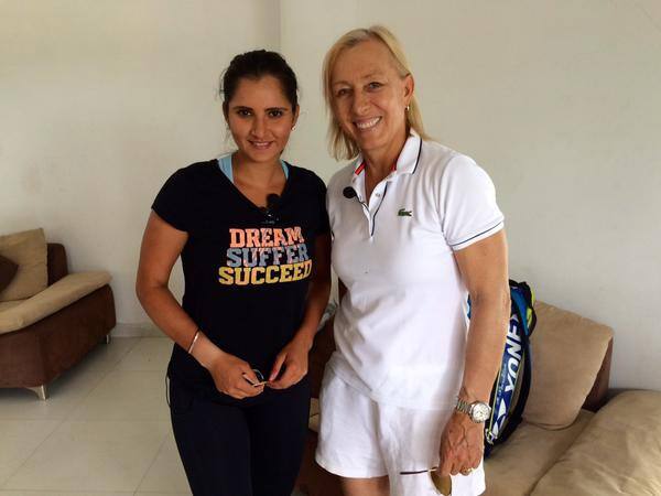 @MirzaSania & @Martina at Sania's Tennis Academy for #WTA Future Stars Tennis Masterclass #SheratonHyderabad - Twitter@WTA