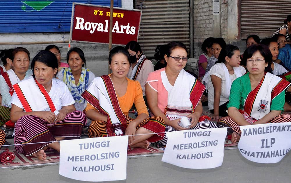 Women stage a sit-in protest over the Inner Line Permit System in Manipur at Khwairamban Keithel in Imphal.