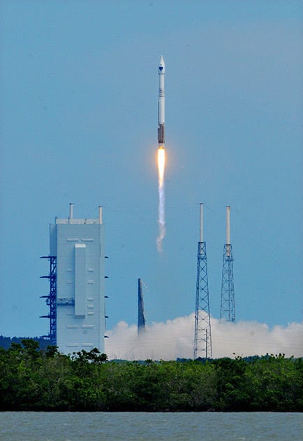 A United Launch Alliance Atlas V rocket carrying the 10th in the Air Forces latest-generation of GPS satellites is launched at the Cape Canaveral Air Force Station.