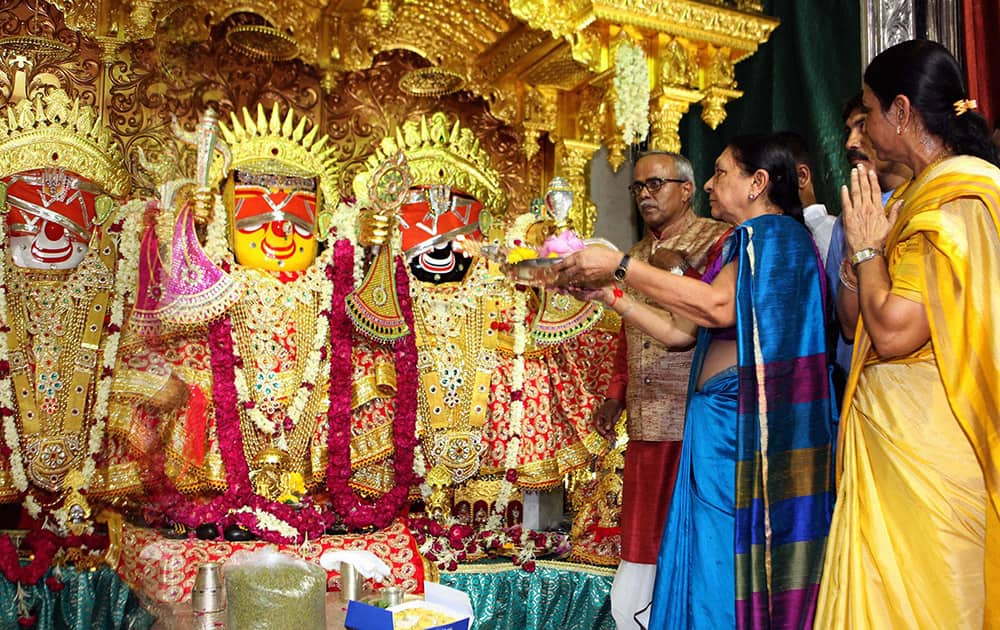 Gujarat Chief Minister Anandiben Patel perform mangalaarti of Lord Jagannath day before 138th annual Rathyatra (Chariot Procession) in Ahmedabad.