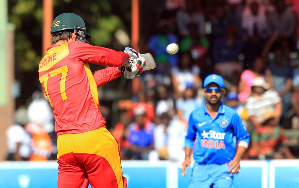 Zimbabwean batsman Craig Ervine plays a shot during the Twenty20 cricket match against India in Harare, Zimbabwe.