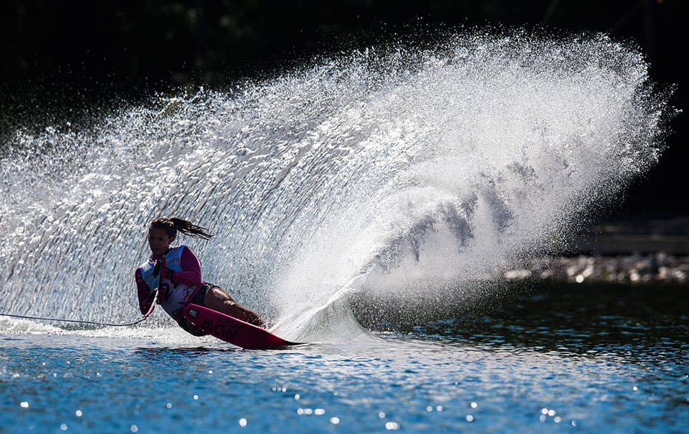 Mexico’s Carolina Chapoy competes during the women's waterski slalom preliminary round at the Pan Am Games in Toronto.