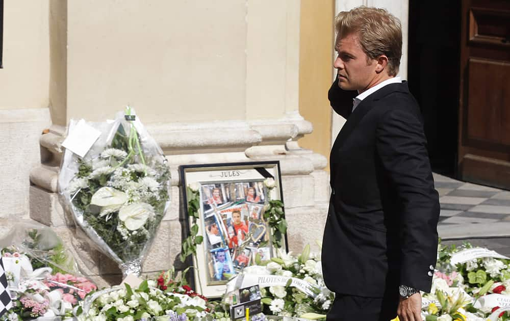 Mercedes driver Nico Rosberg of Germany arrives at the Sainte Reparate Cathedral to attend the funeral of French Formula One driver Jules Bianchi in Nice, French Riviera.