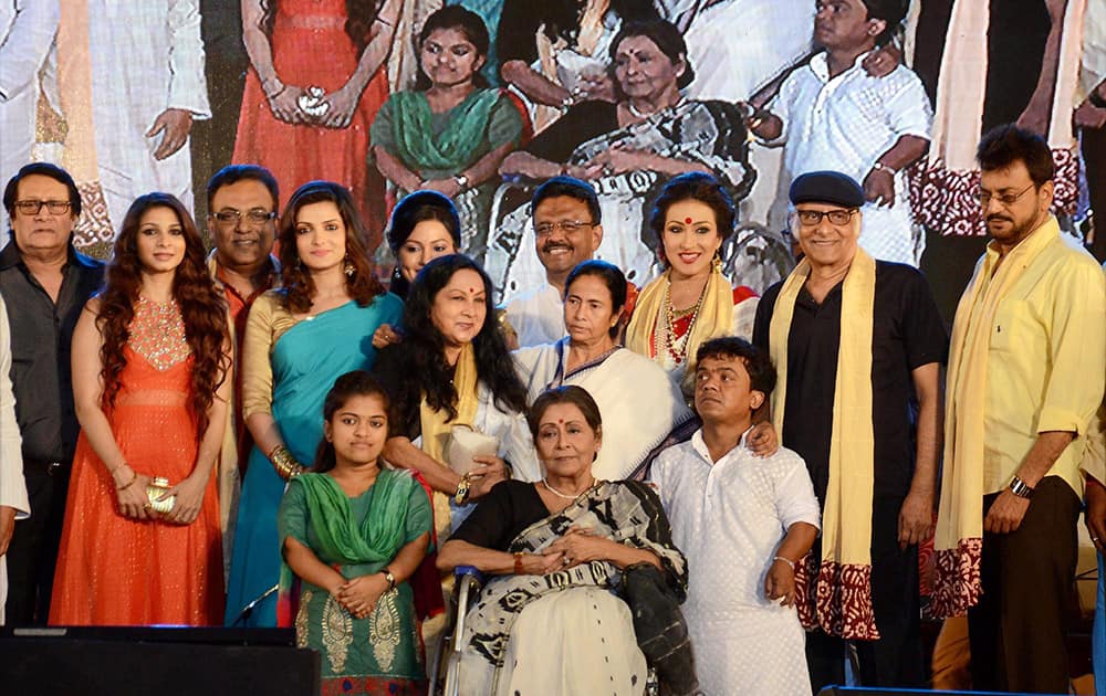 West Bengal Chief Minister Mamata Banerjee with actress Rituparna Sengupta & other film actors during.