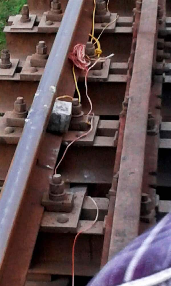Recovered bombs that were planted on railway tracks by armed militants near Dinanagar town in Gurdaspur district.