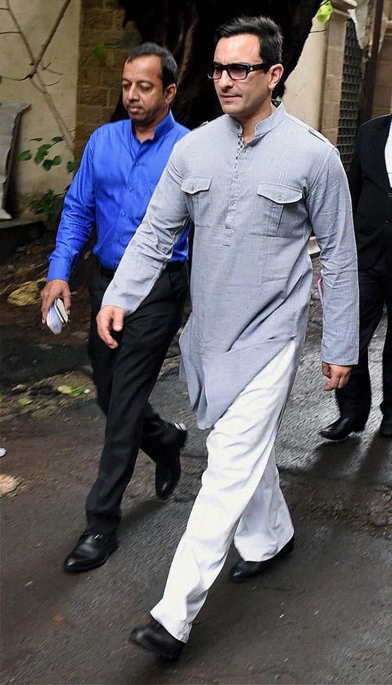 Bollywood actor Saif Ali Khan leaves the Esplanade court after a hearing in a 2012 assault case, in Mumbai.