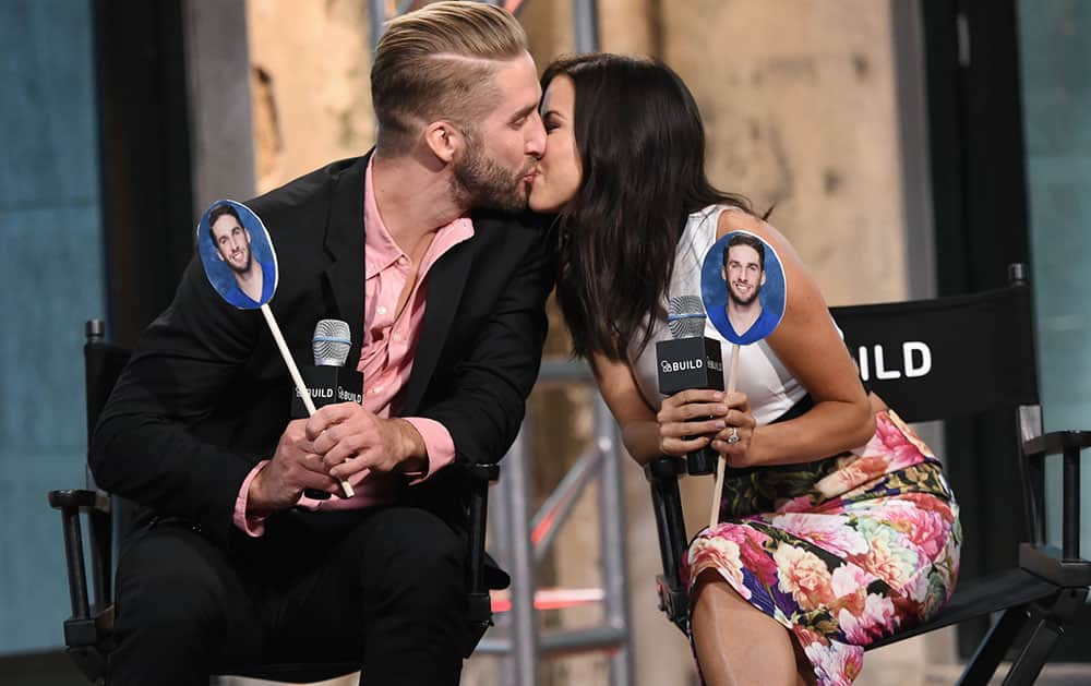 Television personalities Kaitlyn Bristowe, right, and Shawn Booth participate in AOL's BUILD Speaker Series to discuss the reality show, 