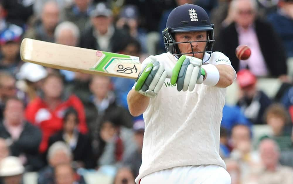 England’s Ian Bell plays a shot during day one of the third Ashes Test cricket match, at Edgbaston, Birmingham, England.