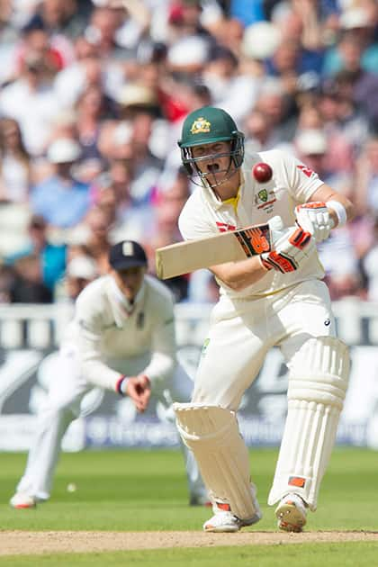 Australia's Steven Smith bats on the second day of the third Test match of the five match series between England and Australia at Edgbaston cricket ground in Birmingham, England.