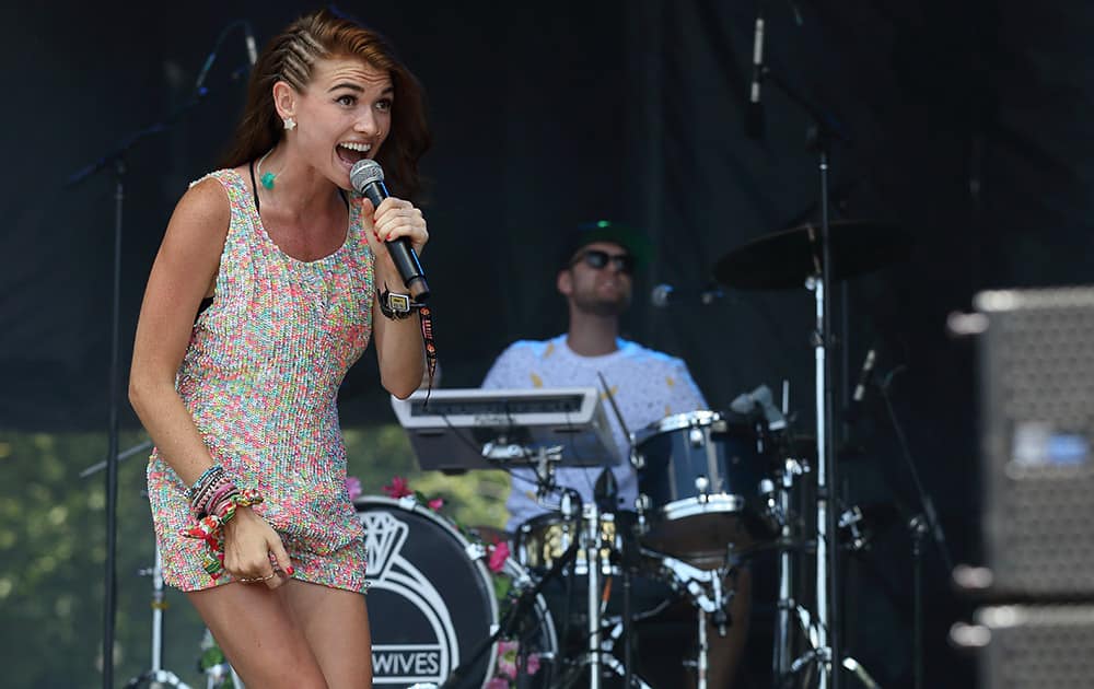 Mandy Lee of the US band Misterwives performs at the Lollapalooza Music Festival in Grant Park, in Chicago, IL. 