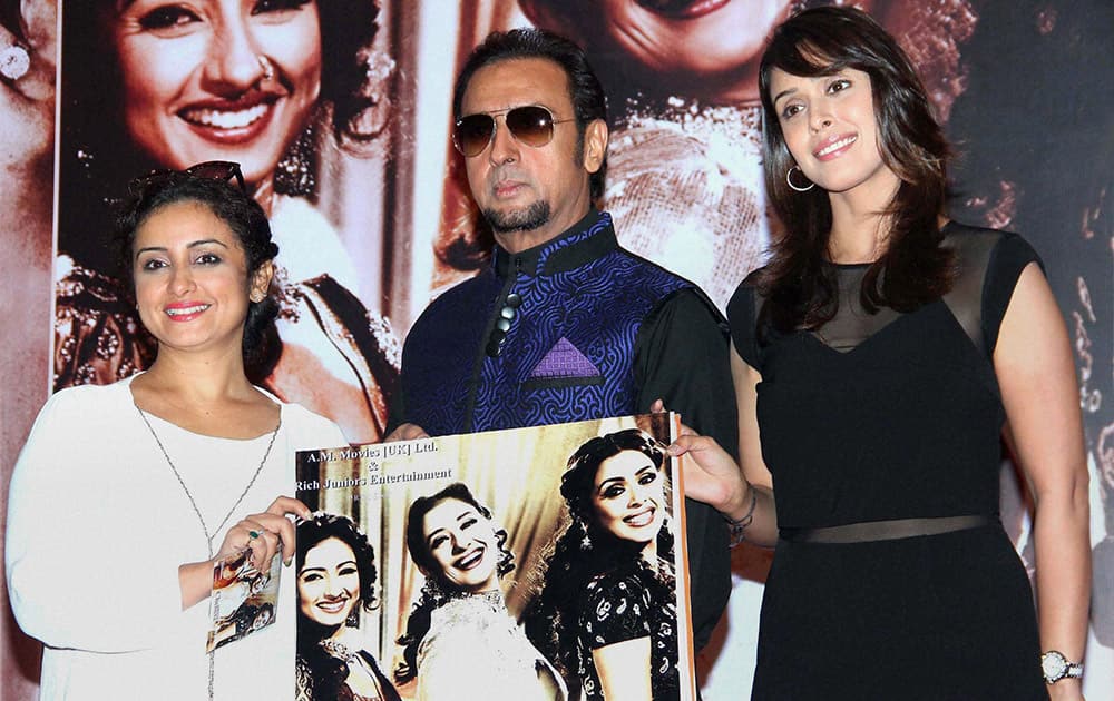 Bollywood actors Hrishita Bhatt, Gulshan Grover and Divya Dutta during music album launch of film Chehere in Mumbai.