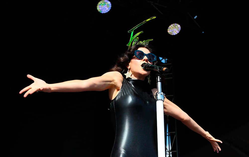 Marina of Marina and the Diamonds performs at the Lollapalooza Music Festival in Grant Park, in Chicago.