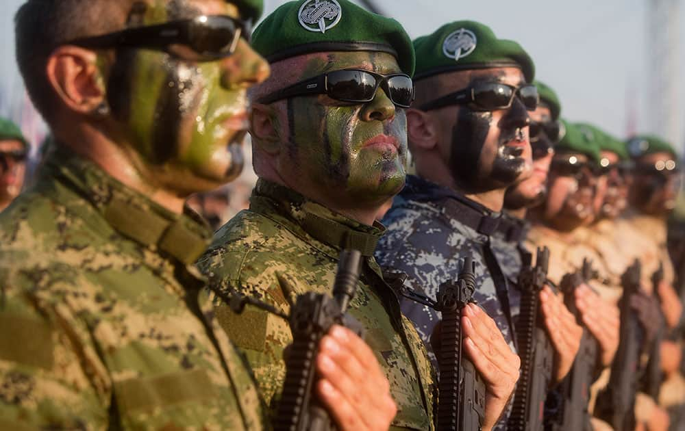 Croatian Army special forces troops march during a military parade marking the 20th anniversary of the 