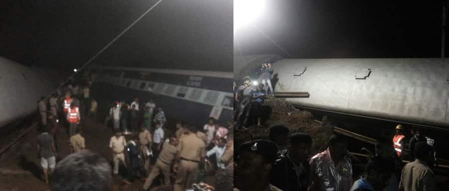 Twin Train Derailment in MP: NDRF and rescue officials inside a bogey which derailed. Twitter@ANI_news