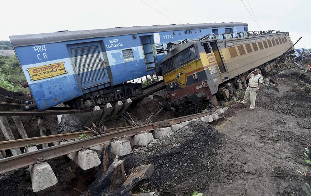 Wreckage of Kamayani Express and Janata Express trains which derailed within minutes of each other while crossing a small bridge at Harda in Madhya Pradesh.