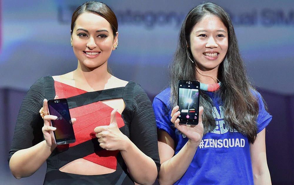 Sonakshi Sinha at the launch of Asuss new smartphones at an event in New Delhi.